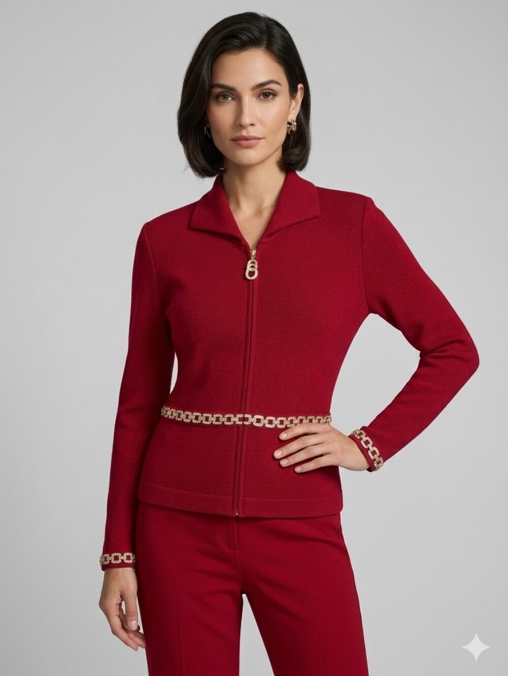 St. John Collection Red Jacket with Gold Accents Size 10